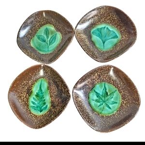 4 Brown And Green Rustic Barn Ceramic Soy Sauce Condiment Dipping Bowl Dishes